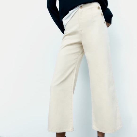 CROPPED WIDE LEG BUTTONED JEANS - Picture 2 of 6